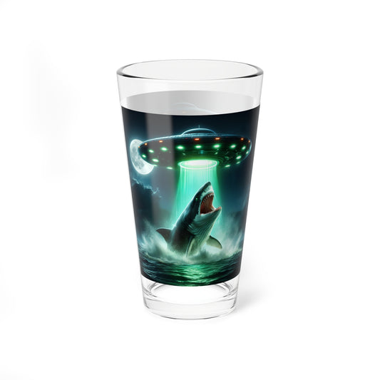 Abduction: Megalodon Mixing Glass 16oz, UFO Glass, Shark Glass, Megalodon Glass, Ocean Glass, Science Glass, UFO Drink, Shark Drink