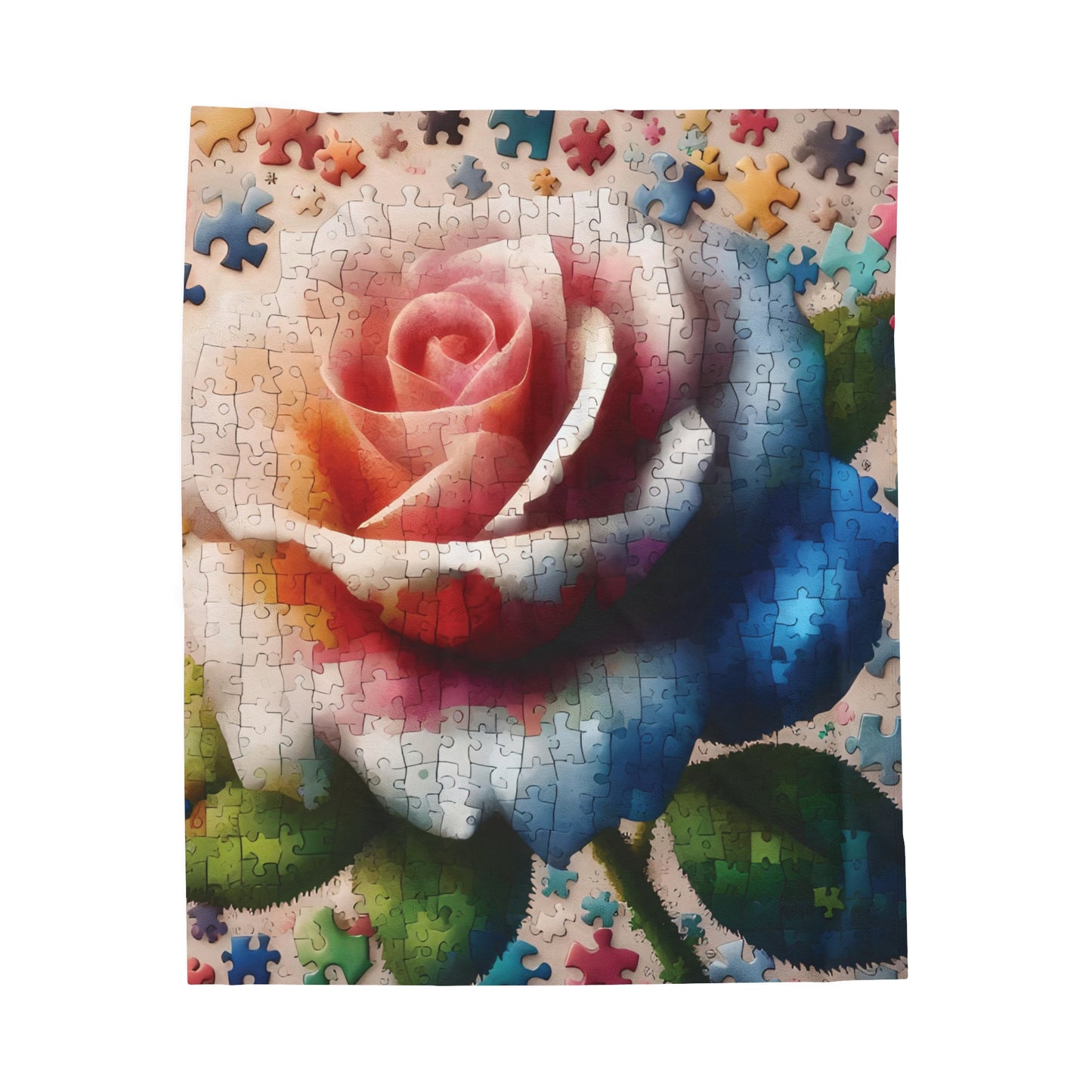 50" x 60 " Inch (Twin US) Autism Awareness Rose Plush Blanket, Rose Blanket, Puzzle Blanket, Colorful Blanket