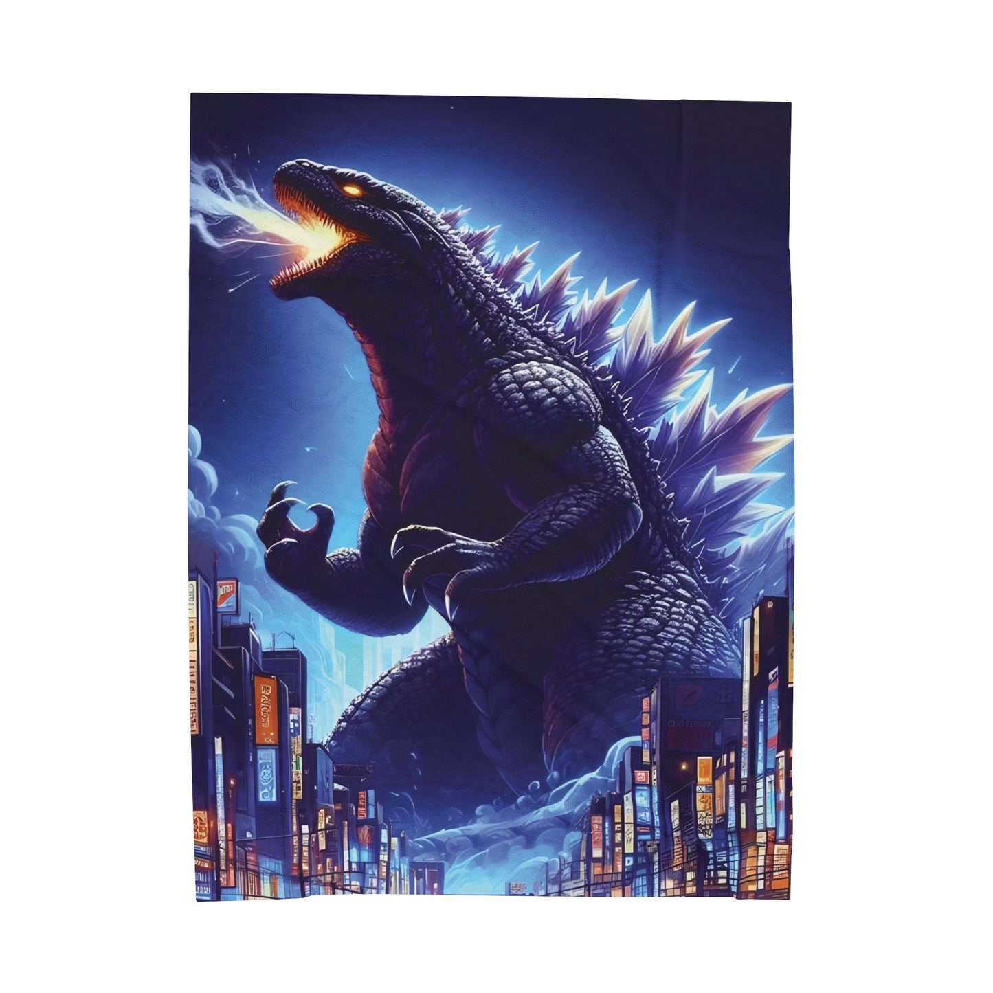 Godzilla In The City Plush Blanket, Anime Godzilla Blanket, Kids Blanket, Japanese Blanket, Dinosaur Blanket, Monster Blanket, T Rex Blanket