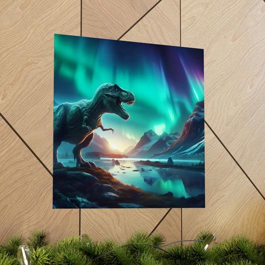 T Rex Northern Lights Matte Vertical Posters