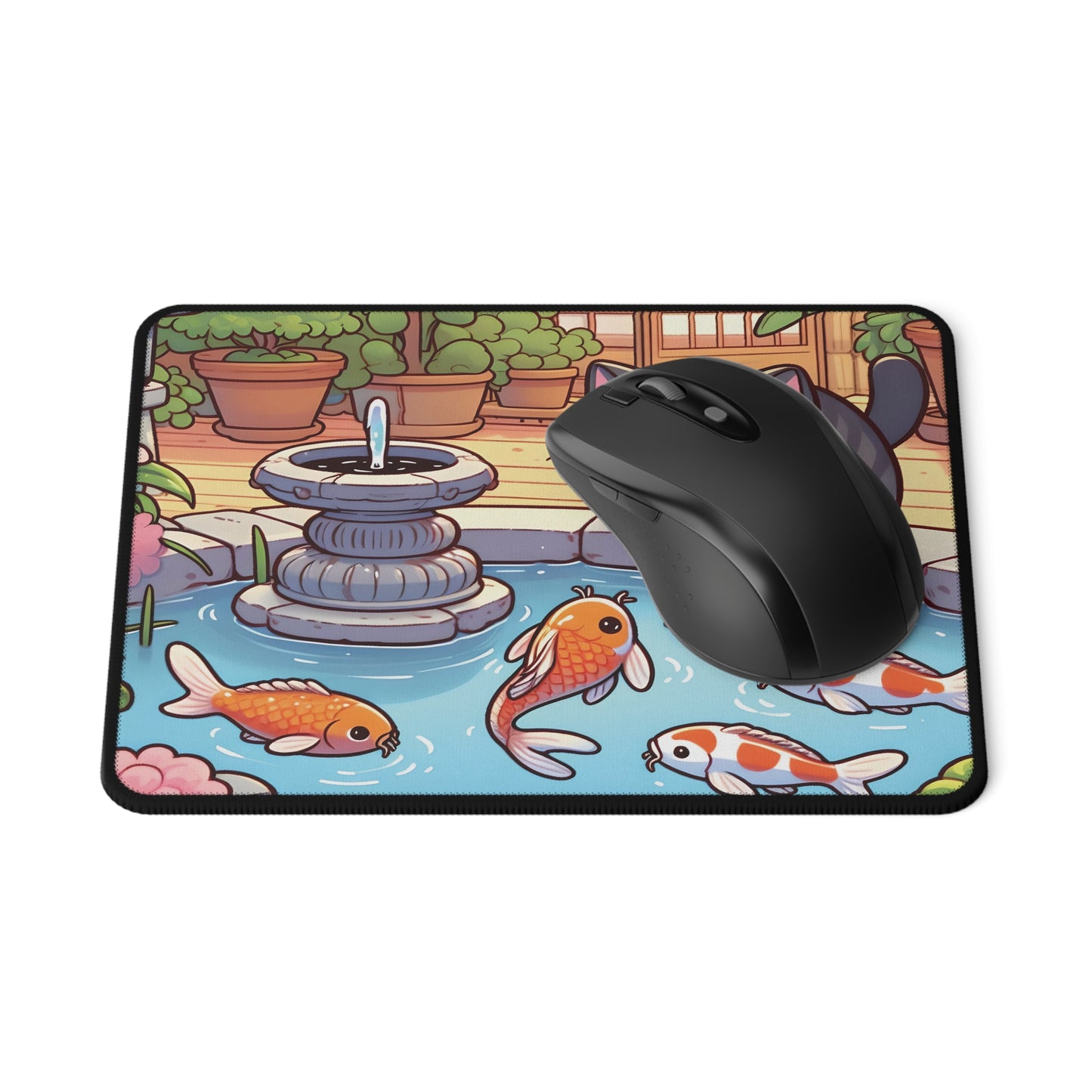 9.5" x 8" Inch Cute Cat and Koi Fish Mouse Pad, Cute Mousepad, Cat Mousepad, Koi Mousepad, Kawaii Mousepad, Animal Mousepad, Anime Mousepad