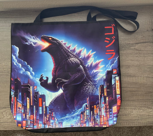 Godzilla 18" x 18" Inch Tote Bag, Godzilla Bag, Godzilla Tote, Anime Godzilla Bag, Anime Godzilla Tote Bag, Anime Bag, Anime Tote