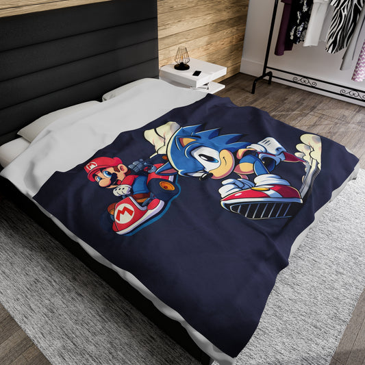 Sonic and  Super Mario Plush Blanket, Sonic Speed Blanket, Mario Kart Blanket, Gaming Blanket, Blanket For Kids, Cartoon Blanket