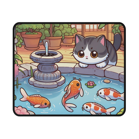 9.5" x 8" Inch Cute Cat and Koi Fish Mouse Pad, Cute Mousepad, Cat Mousepad, Koi Mousepad, Kawaii Mousepad, Animal Mousepad, Anime Mousepad