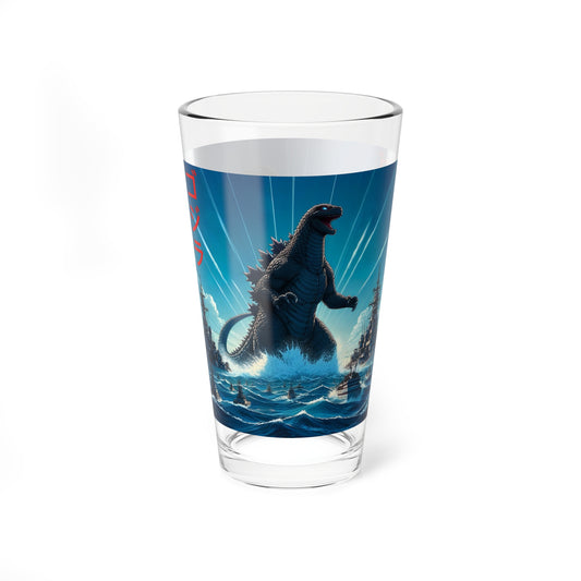 Godzilla Rises Mixing Glass 16oz, Godzilla Glass, Godzilla Cup, Anime Glass, Anime Cup, Kaiju Glass, Kaiju Cup, Godzilla Drink