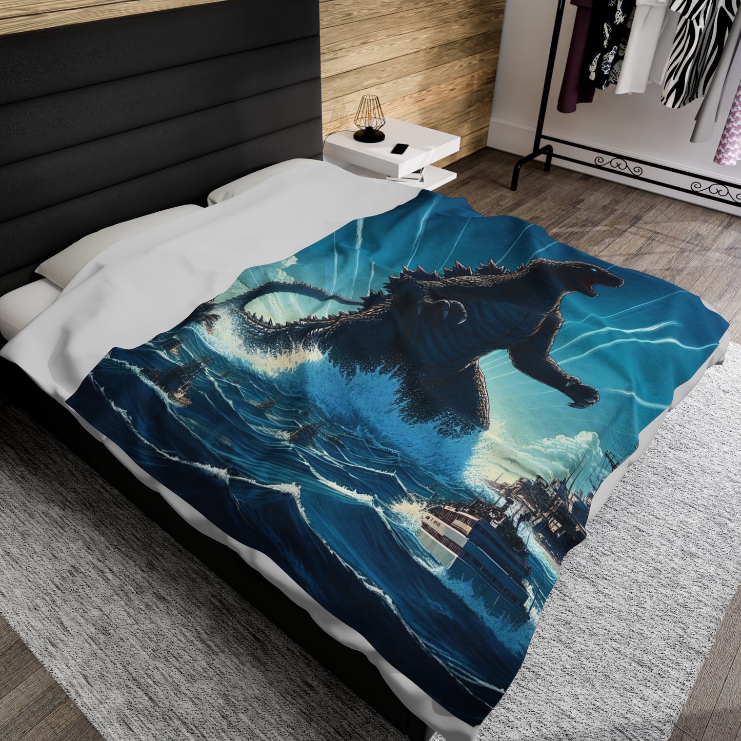 Godzilla Rises Plush Blanket, Anime Godzilla Blanket, Kids Blanket, Japanese Blanket, Dinosaur Blanket