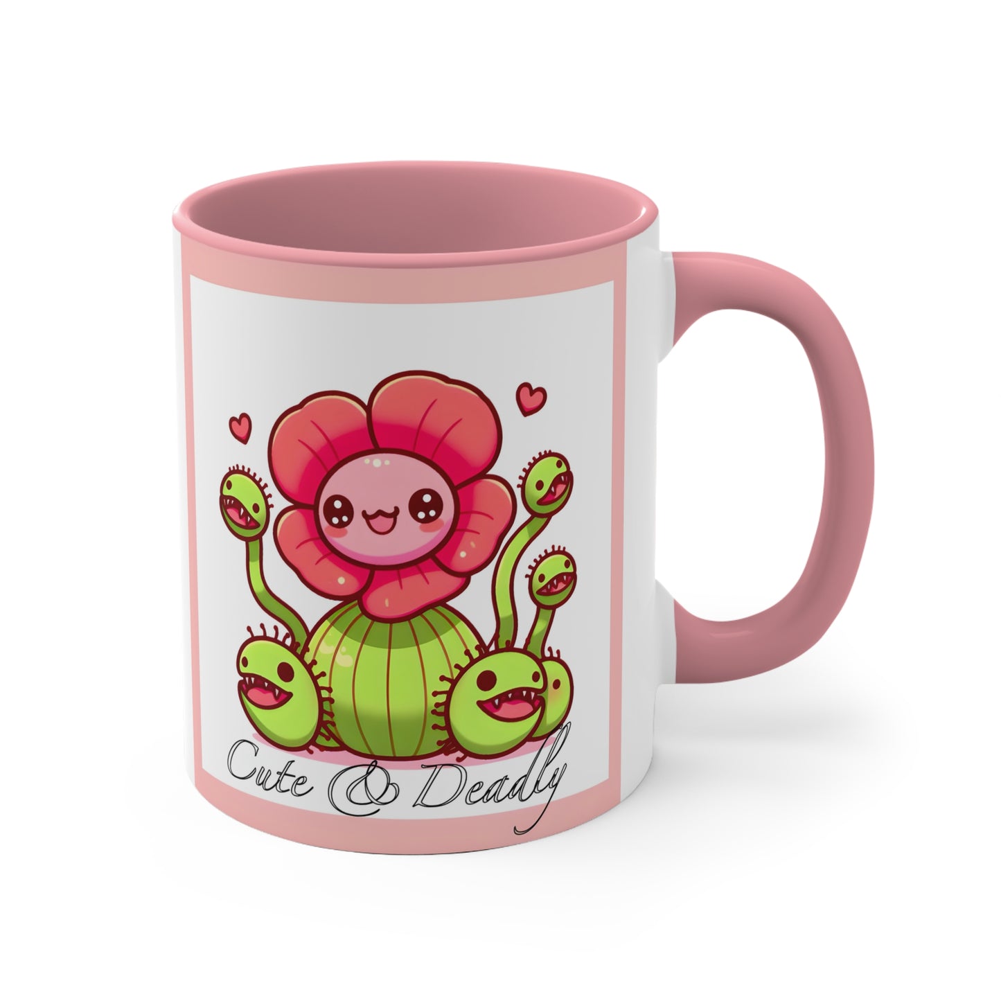 Cute and Deadly 11oz Accent Mug, Pink Mug, Carnivorous Plant, Floral Mug, Garden Mug, Gardener Mug, Cute Plant Mug, Cute Gardener Mug