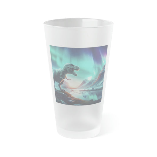 T-Rex and the Northern Lights Frosted Pint Glass, 16oz