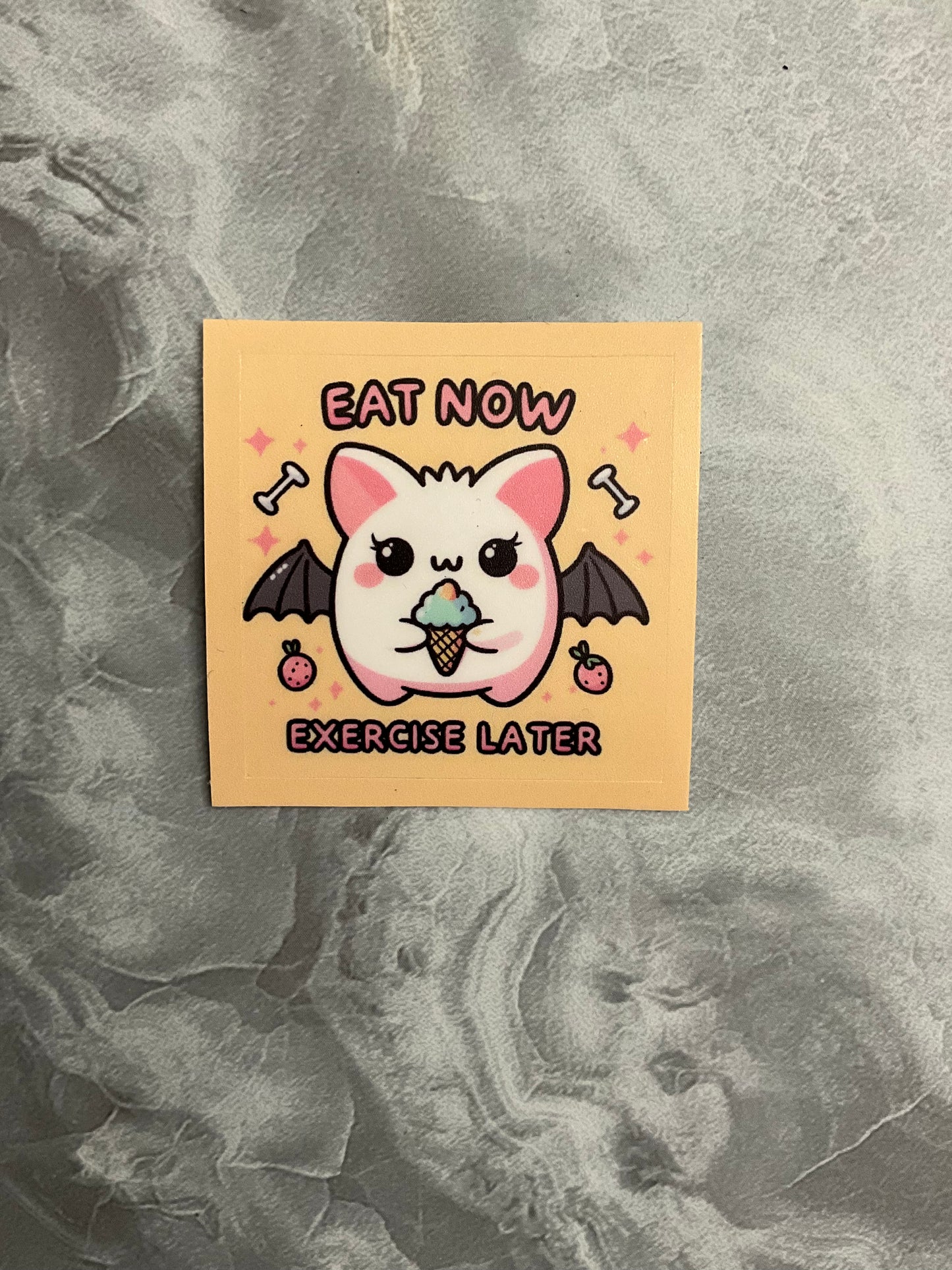 Lazy Bat Waterproof Sticker, Cute Bat Sticker, Bat Sticker, Cute Animal Sticker, Ice Cream Sticker, Anime Ice Cream, Bat Ice Cream Sticker