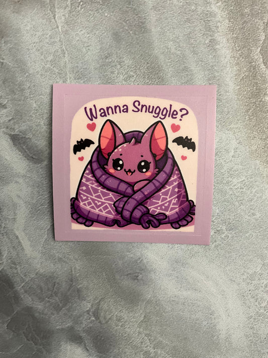 Luna the Snuggle Bat Kiss Cut Waterproof Sticker, Cute Bat Sticker, Snuggle Sticker, Anime Bat Sticker, Love Bat Sticker