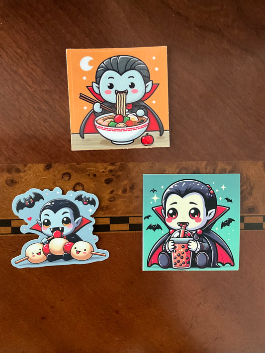 Dracula Waterproof Stickers, Vampire Stickers, Dracula Stickers, Cute Vampire Stickers, Anime Vampire Stickers, Cute Dracula Stickers, Cute Halloween Stickers, Food Stickers