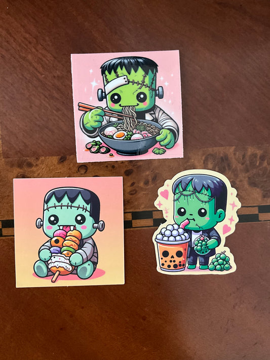 Frankenstein Waterproof Stickers, Cute Monster Stickers, Anime Stickers, Food Stickers, Frankenstein Stickers, Cute Frankenstein Stickers, Anime Frankenstein, Cute Halloween Stickers