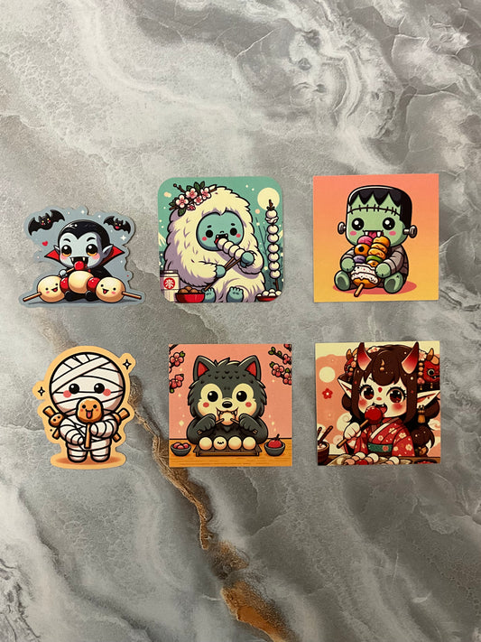 Monsters Dango Waterproof Stickers, Cute Monster Stickers, Cute Anime Stickers, Anime Food Stickers, Kawaii Monsters, Cute Halloween Stickers, Food Stickers, Cute Dango Stickers