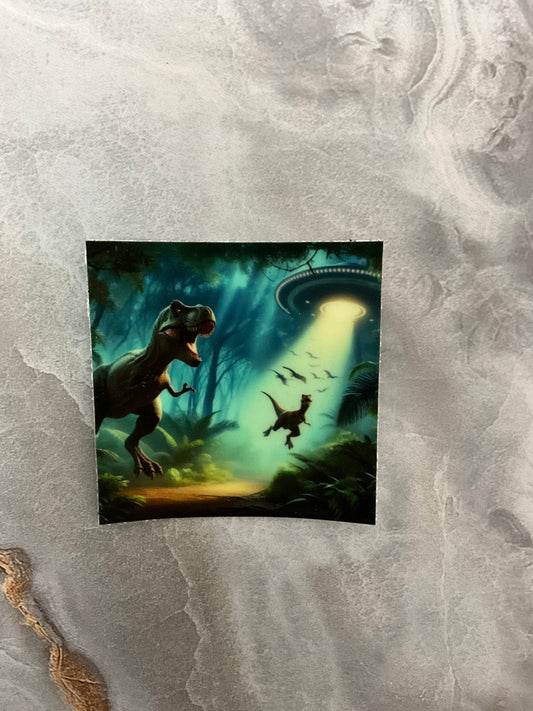 Abduction: Dinosaurs Glow in the Dark Waterproof Sticker, UFO Glow In Dark, Dinosaurs Glow In Dark, Dinosaur Stickers, UFO Stickers