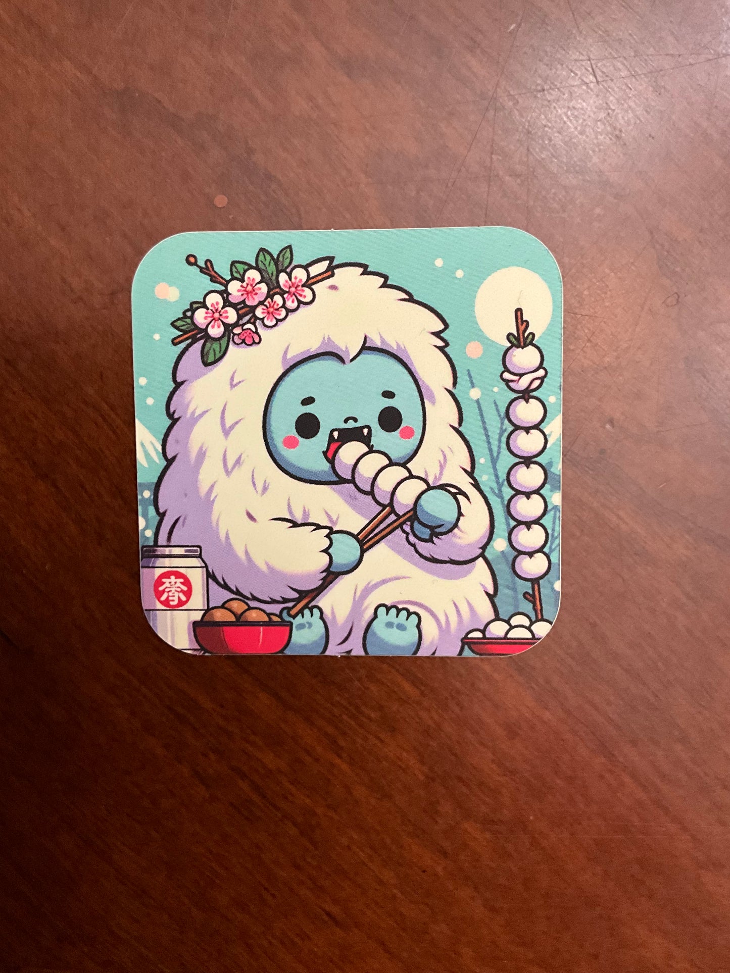 Yeti and Snacks Waterproof Stickers, Cute Halloween Stickers, Cute Bigfoot Yeti Stickers, Cute Kawaii Anime Monster Stickers