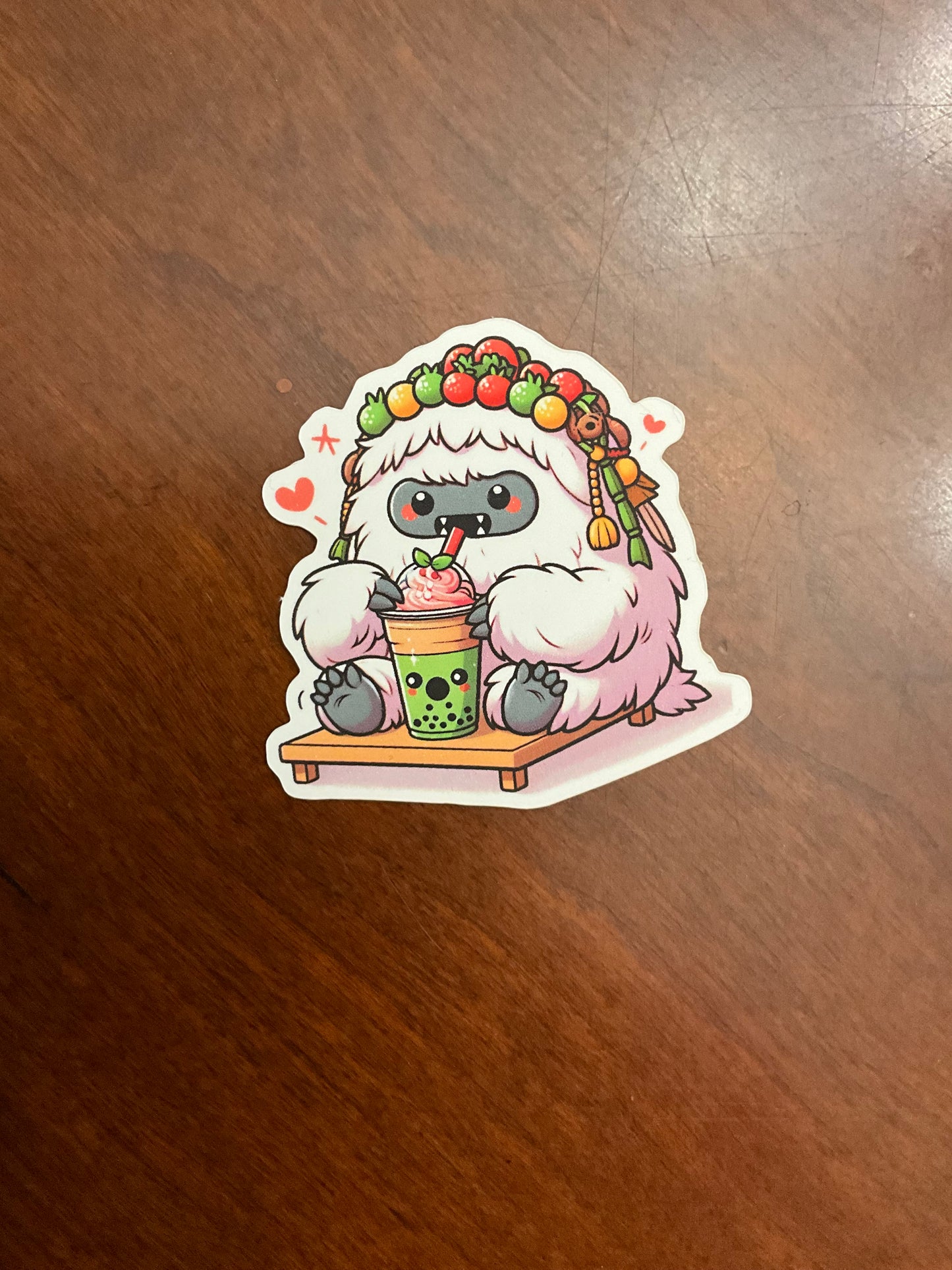 Yeti and Snacks Waterproof Stickers, Cute Halloween Stickers, Cute Bigfoot Yeti Stickers, Cute Kawaii Anime Monster Stickers