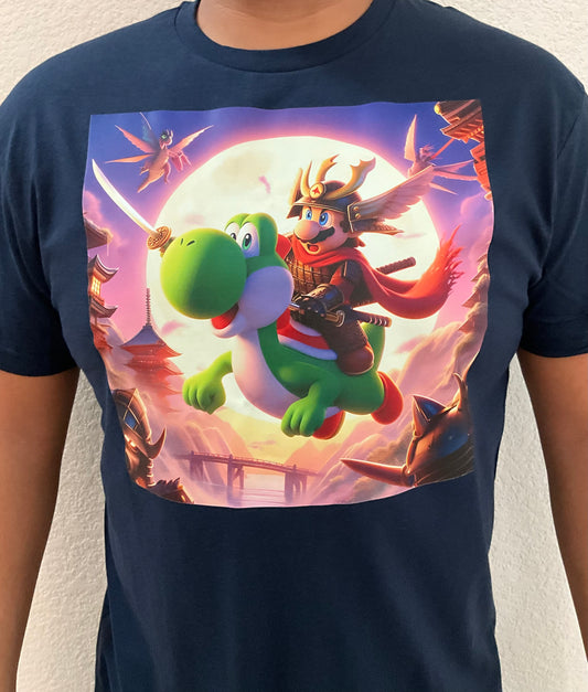 Samurai Mario with Yoshi Kids/Adult Unisex Tee, Mario Shirt, Super Mario Shirt, Yoshi Shirt, Japanese Mario, Samurai Shirt