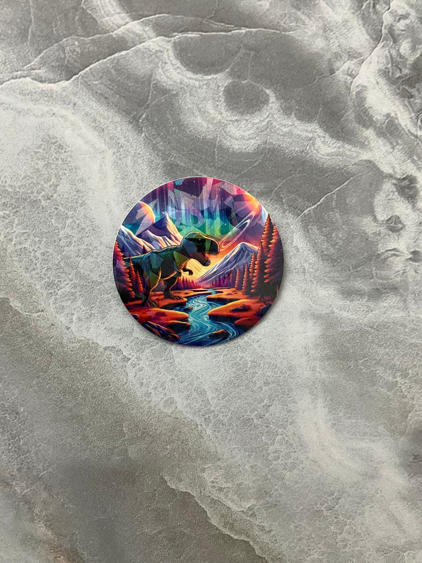 Cracked Ice Vibrant Rex Ring Planet Waterproof Sticker, Cracked Ice Dinosaur Sticker, Colorful T Rex Sticker, T Rex Sticker, Vibrant Dino