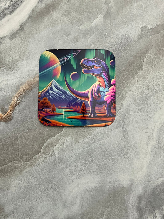 Metallic Vibrant Rex Ring Planet Waterproof Sticker,  Colorful T Rex, T Rex Sticker, Vibrant Dinosaur, Metallic T Rex, Metallic Dinosaur