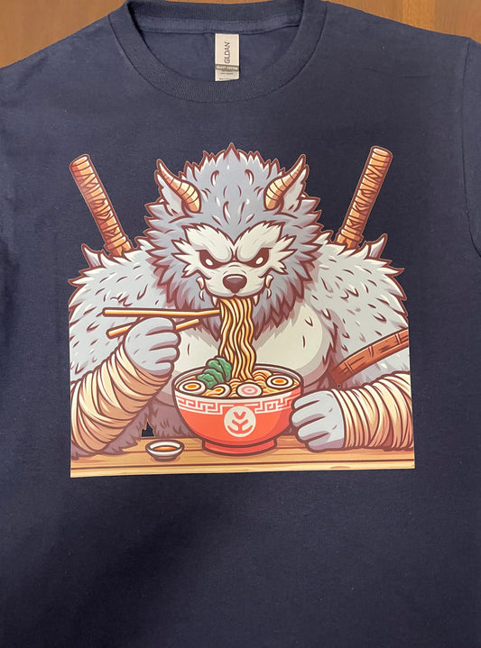 Wolfman Eating Ramen Kids/Adult Unisex Tee, Wolf Shirt, Wolfman, Anime Wolf Shirt, Anime Wolfman Shirt, Anime Ramen Shirt, Halloween Shirt, Japanese Wolf Shirt