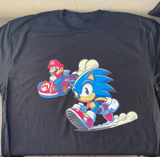 Sonic And Mario Kart Kids/Adult Unisex Shirt, Sonic The Hedgehog Shirt, Sonic Speed Shirt, Super Mario Shirt, Gamer Shirt, Anime Shirt, Gaming Shirt, Sonic And Mario