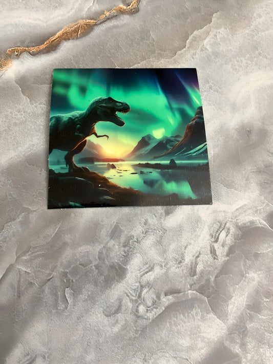 T-Rex Icelandic Northern Lights Glow In The Dark Waterproof Sticker, Dinosaur Glow In Dark, T Rex Glow In Dark, Northern Lights Glow In Dark