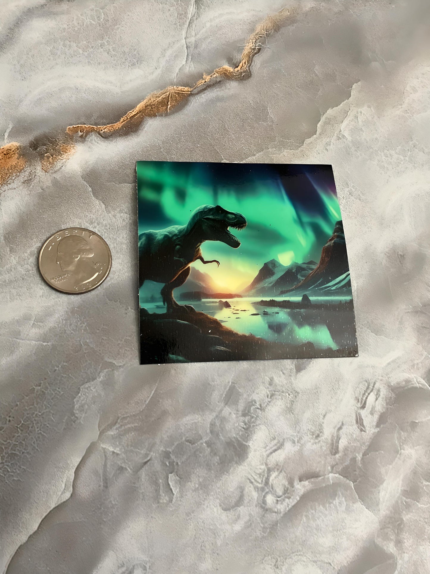 T-Rex Icelandic Northern Lights Glow In The Dark Waterproof Sticker, Dinosaur Glow In Dark, T Rex Glow In Dark, Northern Lights Glow In Dark