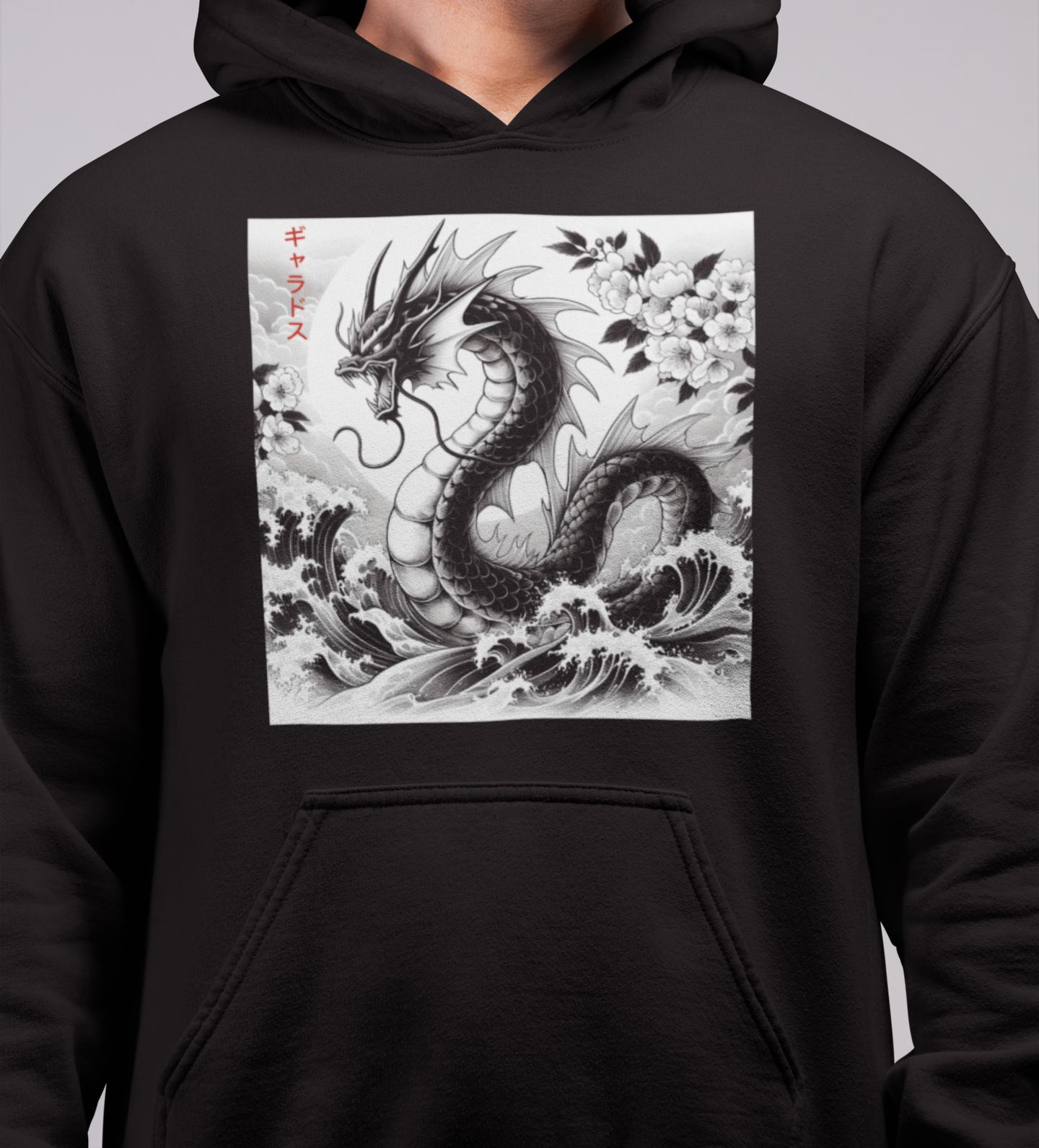 Kids/Adult Unisex Pokemon Gyarados Japanese Traditional Art Hoodie, Pocket Monster Hoodie, Serpent Monster Hoodie, Anime Japanese Hood