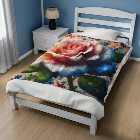 50" x 60 " Inch (Twin US) Autism Awareness Rose Plush Blanket, Rose Blanket, Puzzle Blanket, Colorful Blanket