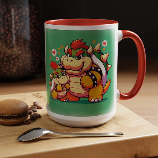 Bowser and Jr Mug, Bowser Mug, Super Mario Mug, Gaming Mug, Cartoon Mug, Gamer Mug