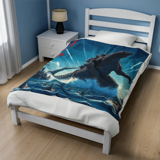 Godzilla Rises Plush Blanket, Anime Godzilla Blanket, Kids Blanket, Japanese Blanket, Dinosaur Blanket