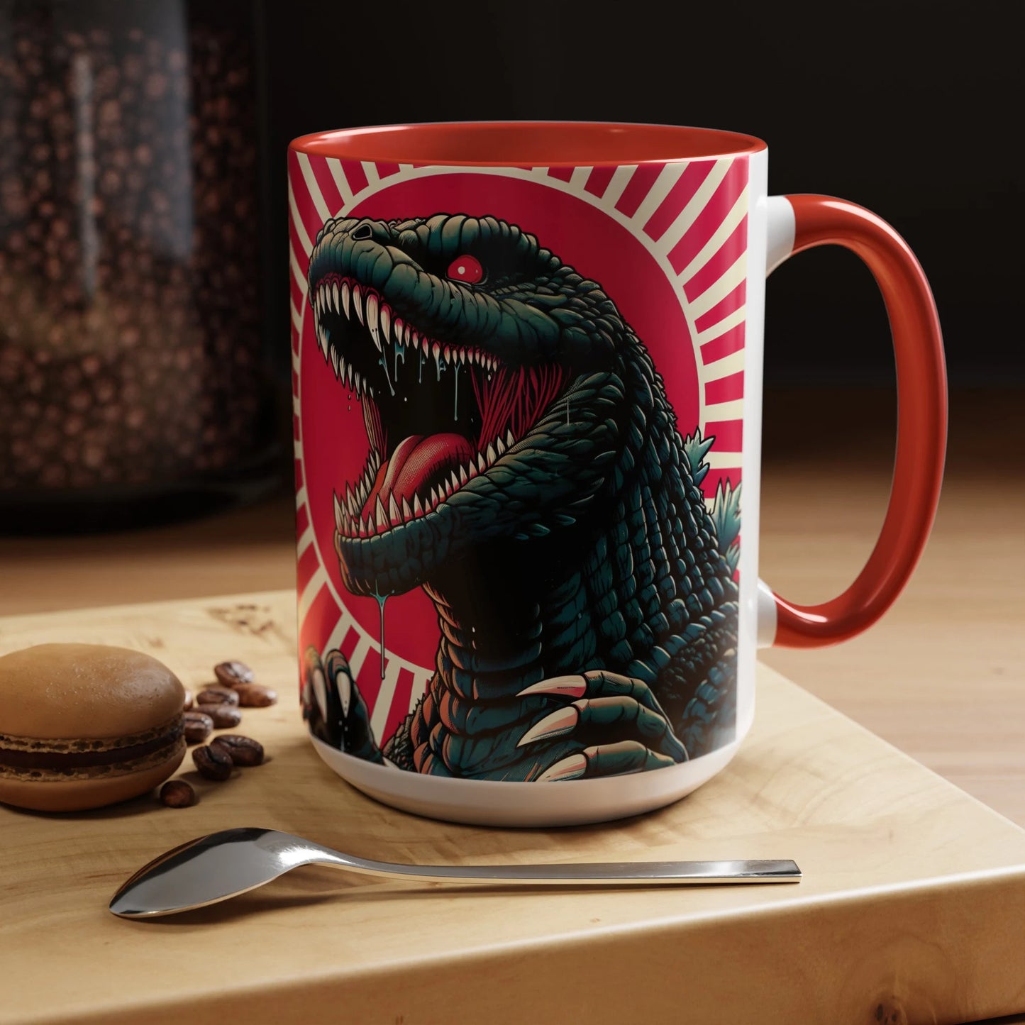 Godzilla Rising Sun 15oz Mug, Japan Mug, Japanese Mug, Anime Mug, Monster Mug, Kaiju Mug, Dinosaur Mug, T Rex Mug