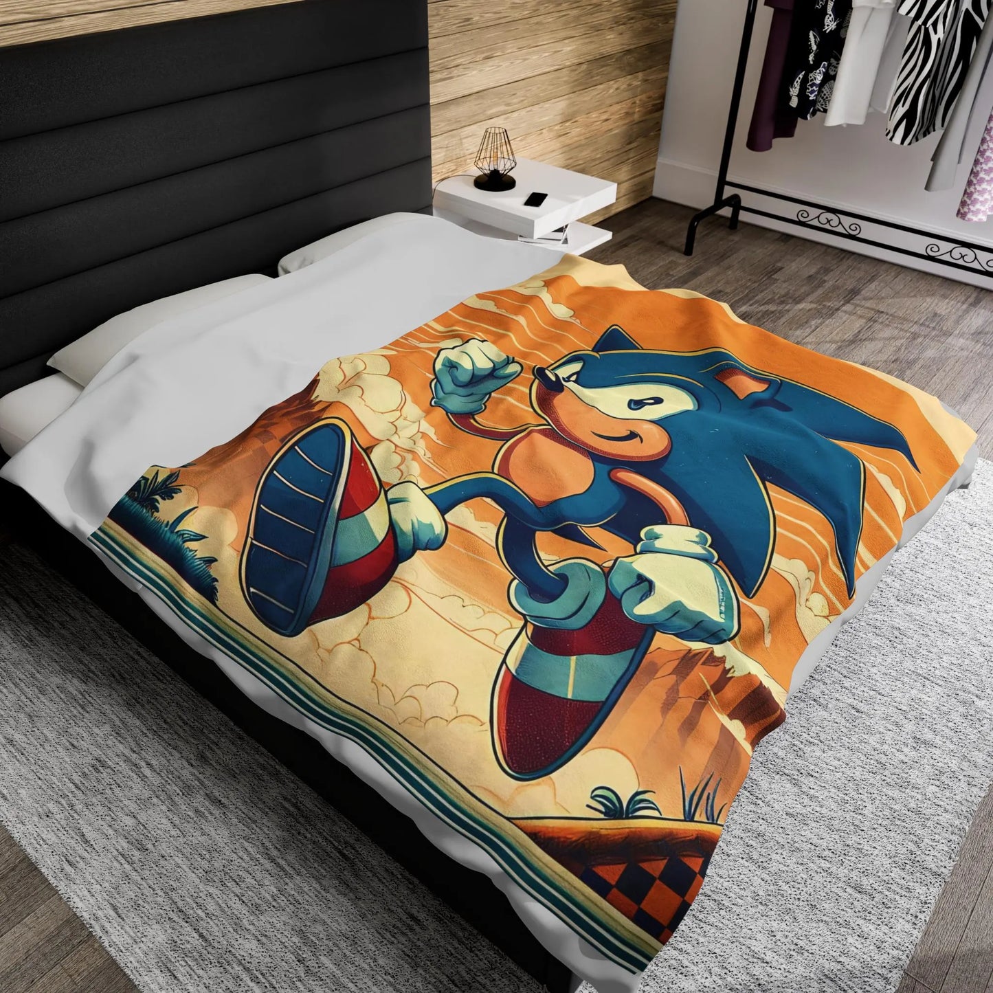 Sonic The Hedgehog Plush Blanket, Sonic Speed Blanket, Anime Blanket, Gamer Blanket, Gaming Blanket