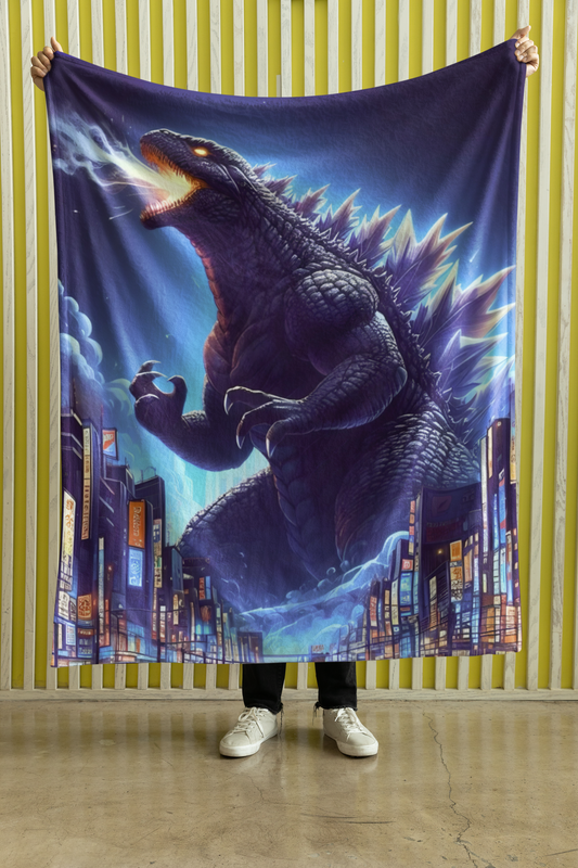 Godzilla In The City Plush Blanket, Anime Godzilla Blanket, Kids Blanket, Japanese Blanket, Dinosaur Blanket, Monster Blanket, T Rex Blanket